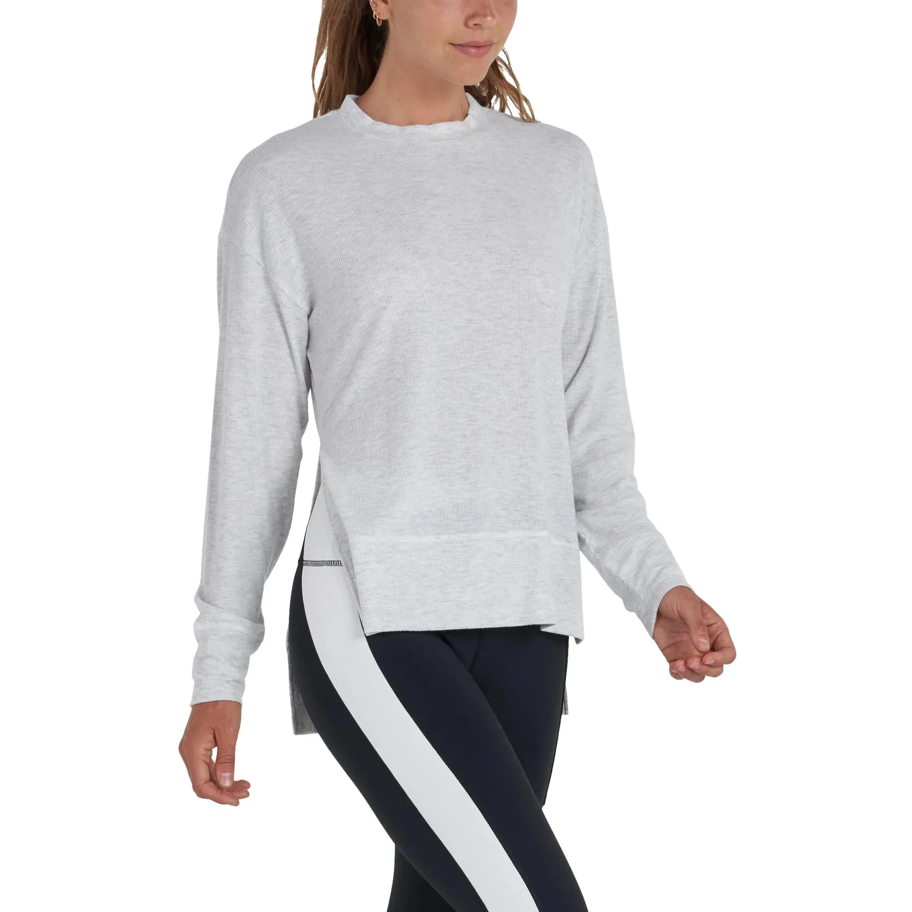 Thrive Société Women's Daily Side Slit Pullover - Lite Heather Grey