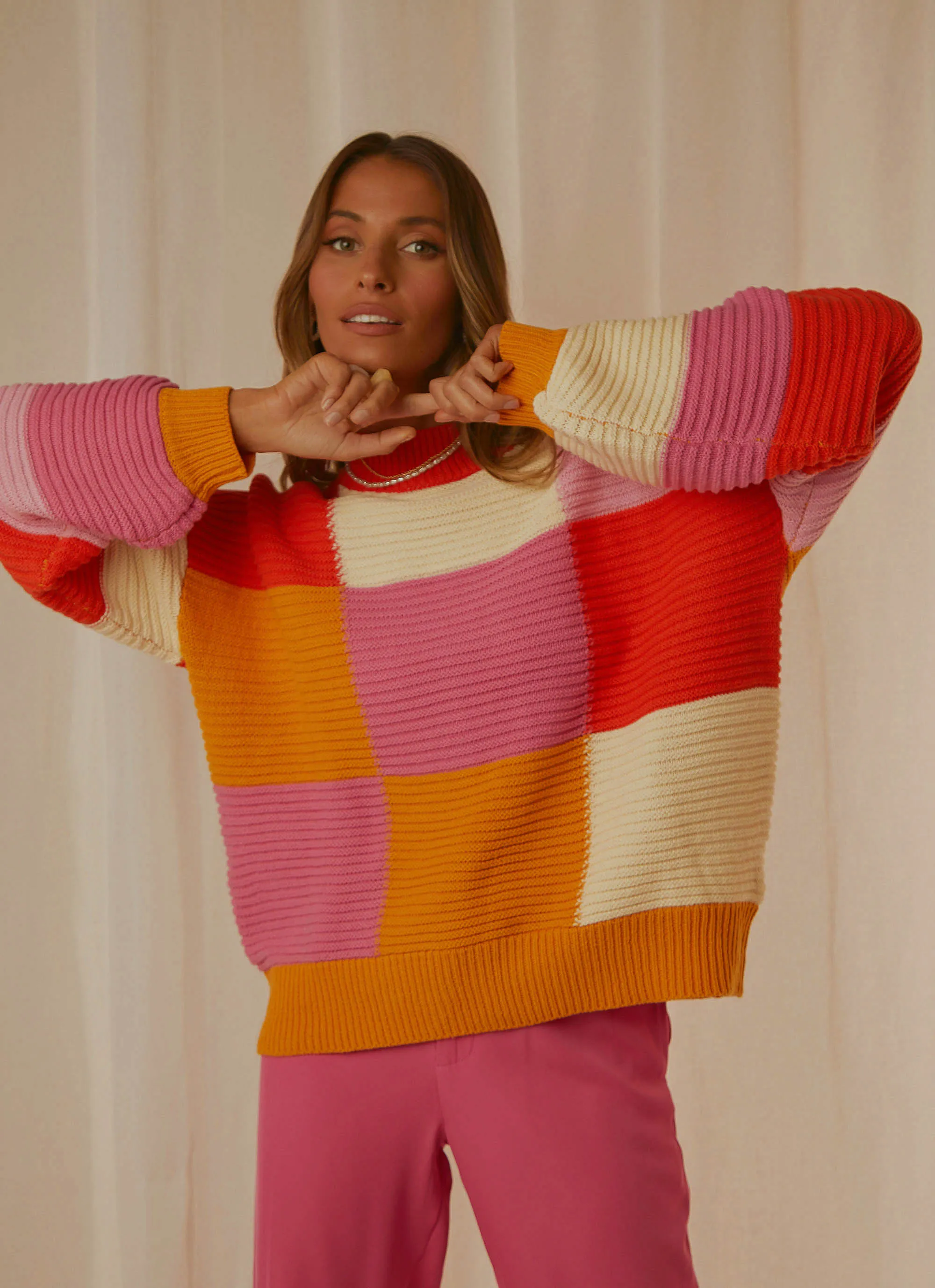 Tulum Nights Knit Jumper - Pink Patchwork