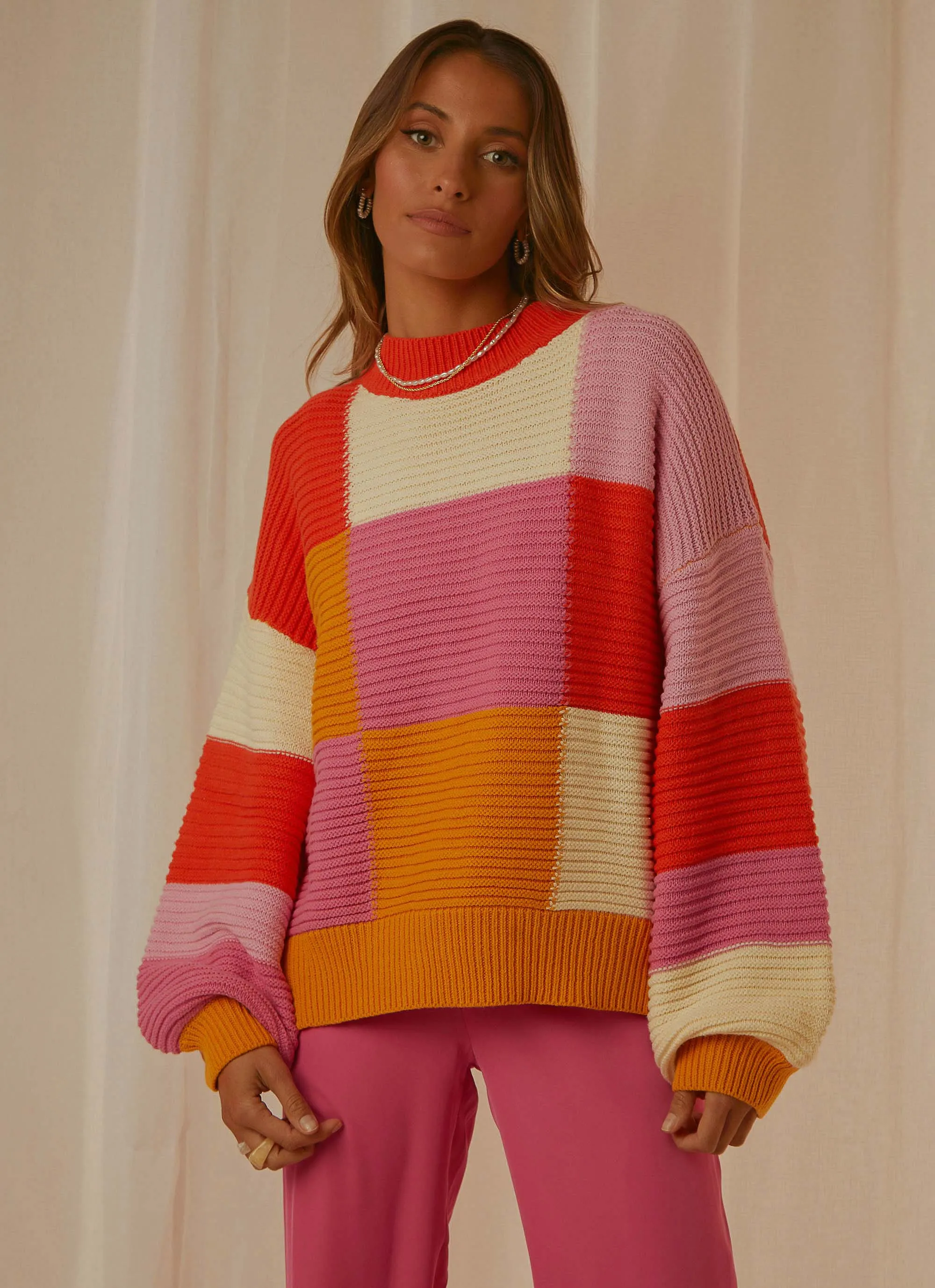 Tulum Nights Knit Jumper - Pink Patchwork