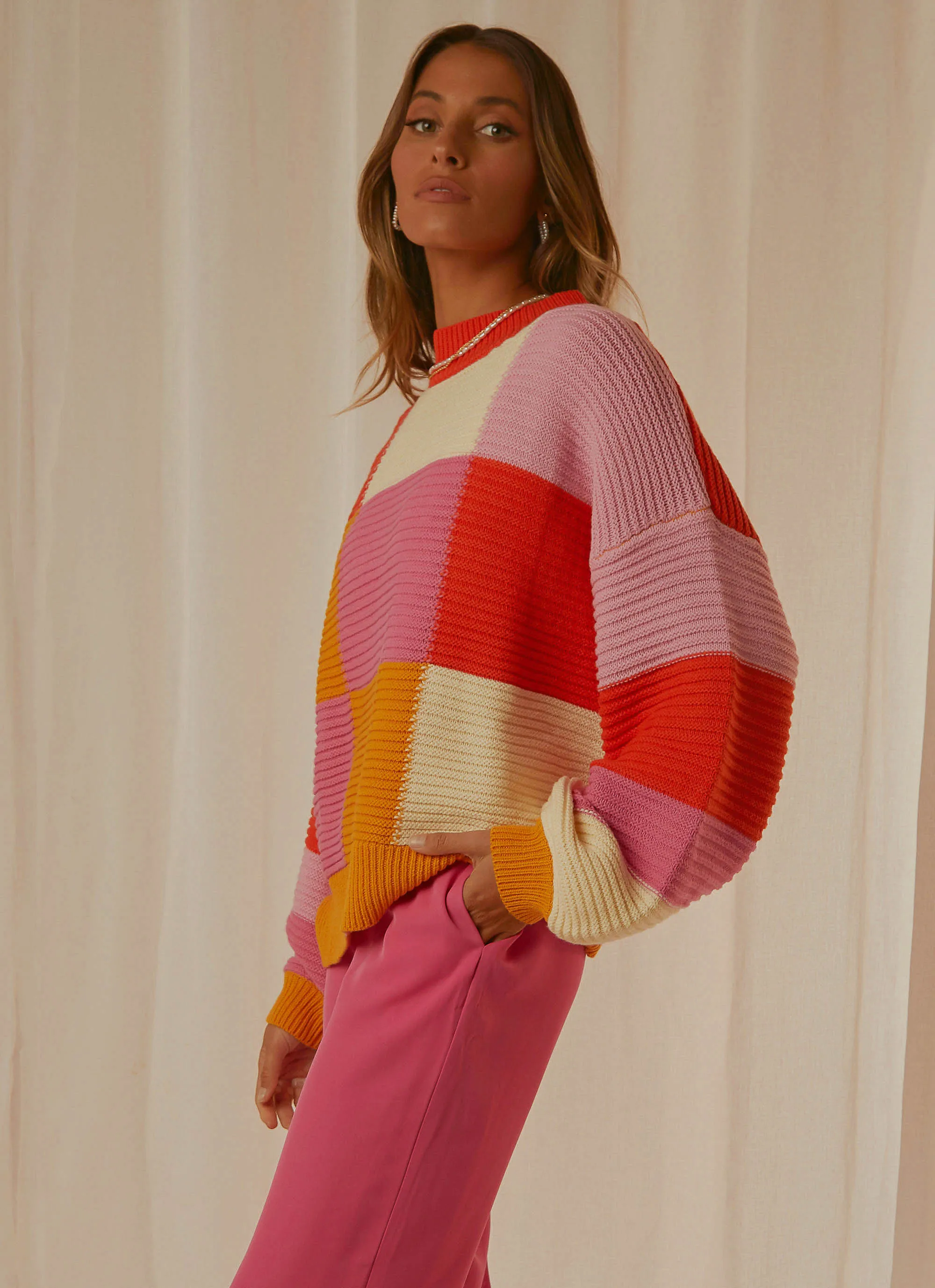 Tulum Nights Knit Jumper - Pink Patchwork