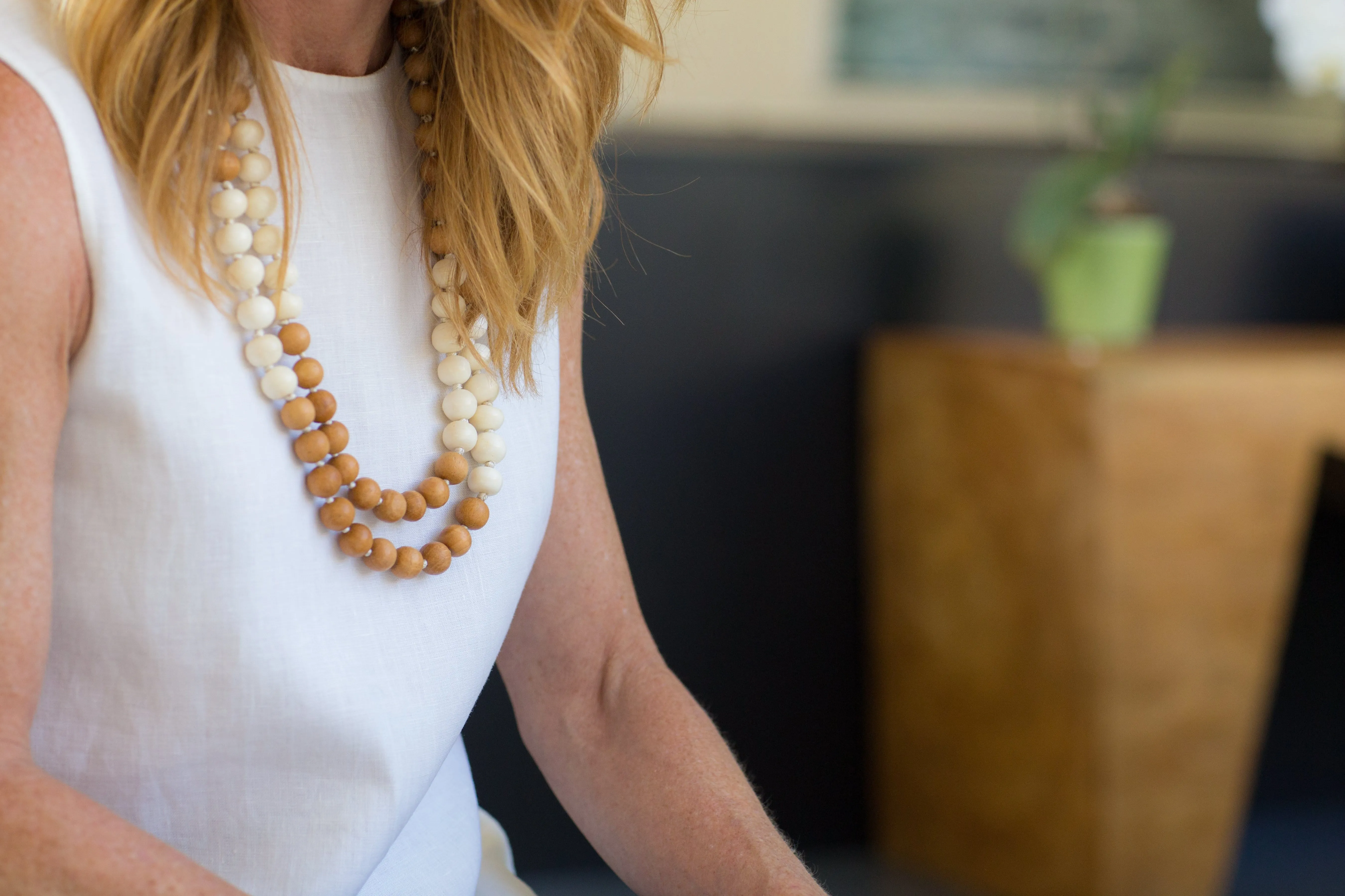 Walnut Wood and Bone Wrap-around Necklace