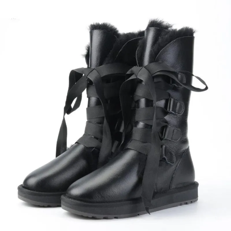 Women High Winter Lace Up Strap Snow Boots