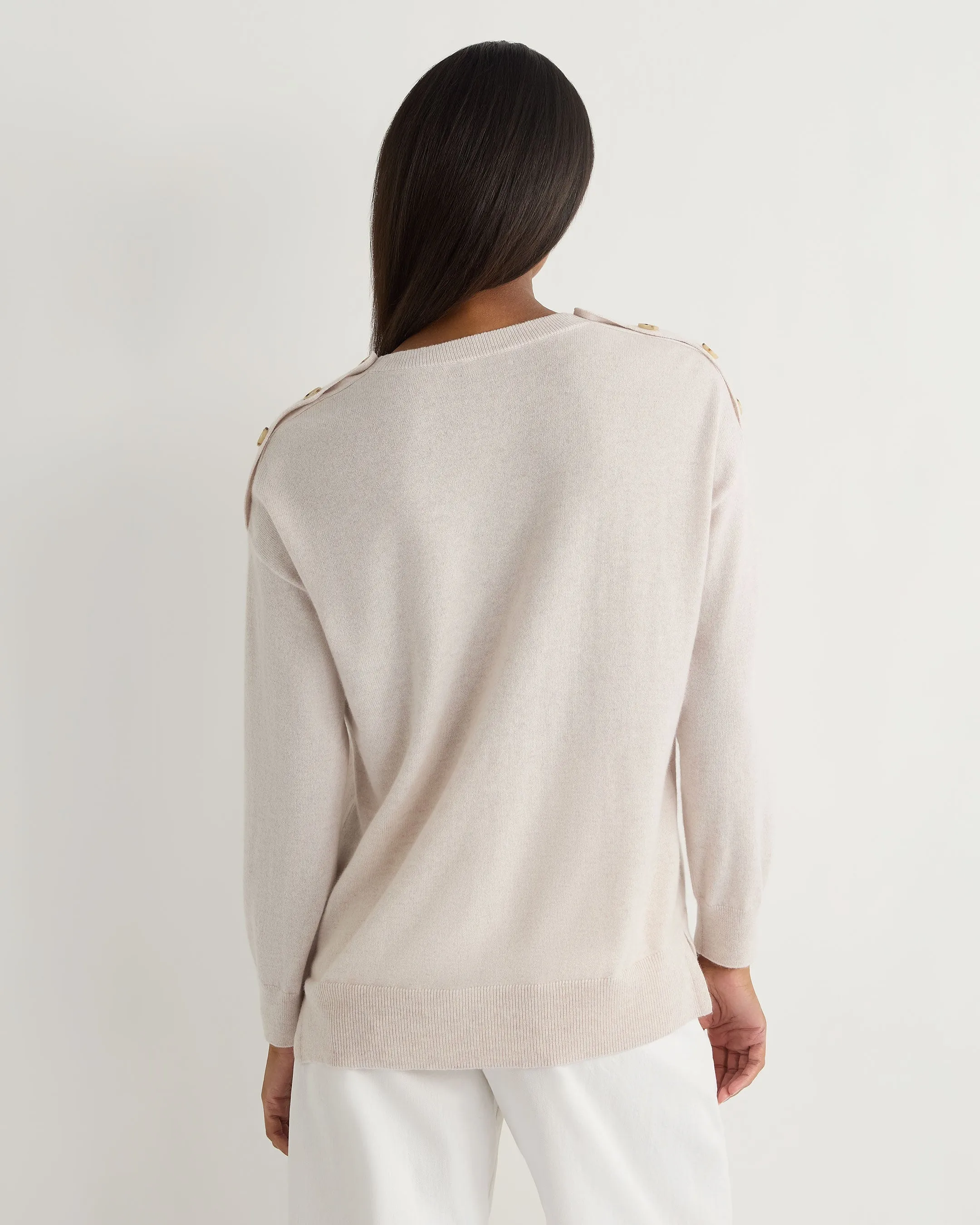 Women's Button Shoulder Cashmere Sweater Frost White