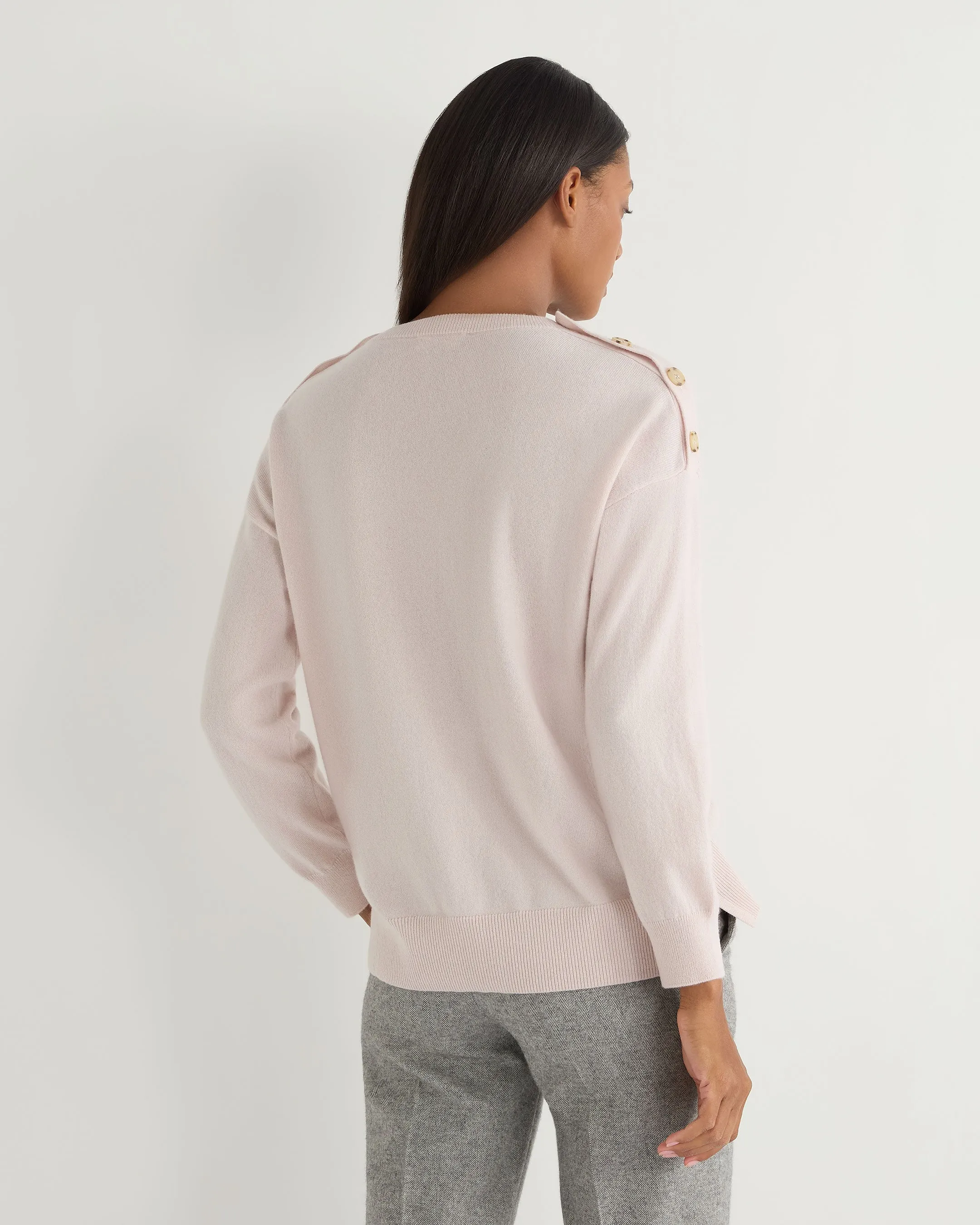 Women's Button Shoulder Cashmere Sweater Quartz Pink