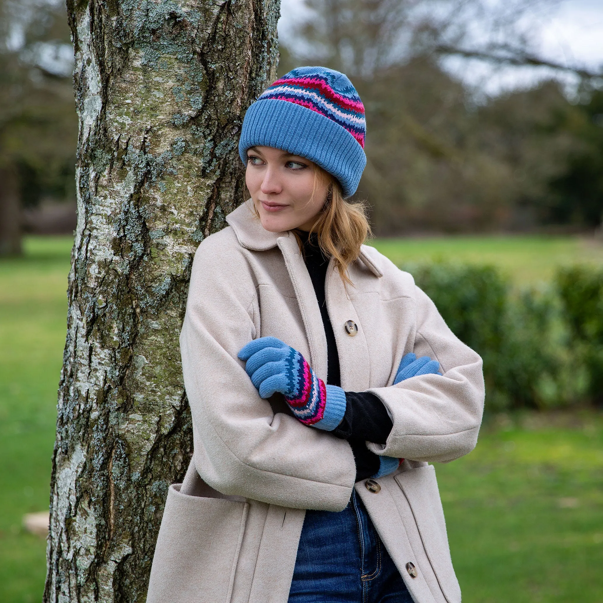 Women’s Knitted Beanie Hat with Contrasting Stripes